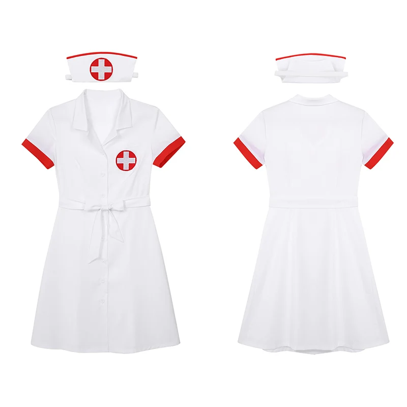 Женское платье для взрослых, форма для доктора медсестры, Женский костюм для медсестры в лаборатории, медицинская служба, больница, костюм для кормления, воротник с лацканами, на пуговицах, костюм, наряды