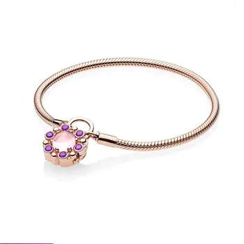 

Baofu New Original 925 Sterling Silver Bracelet Rose Round Inlaid Snake Chain, Suitable For Women's DIY Fashion Jewelry