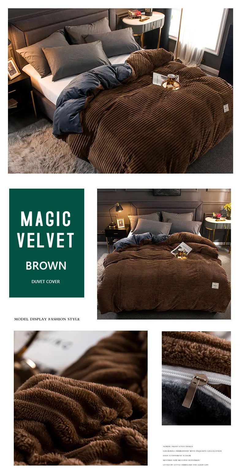 Magic Velvet Duvet Cover Winter Thick Fleece Blanket Coral Couple Bed Quilt Covers Flannel Yellow Bedspread Solid Bedclothes