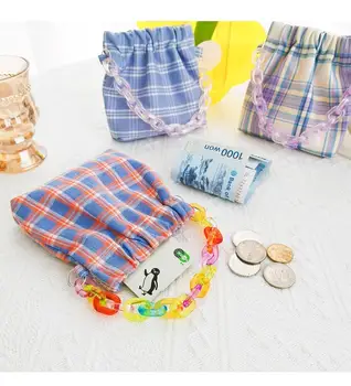 

Bentoy Milkjoy Plaid Grid Mini Chain Cosmetic Case Girls Fashion Handbag Children Cute Coin Purses Make up Storage Case Bag