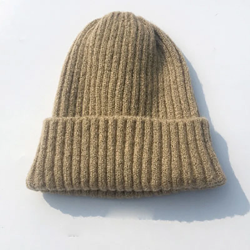 Шерстяная Женская шапочка вязаная зимняя шапка женские плотные теплые зимние шапки для женщин мягкие зимние шапки - Цвет: khaki