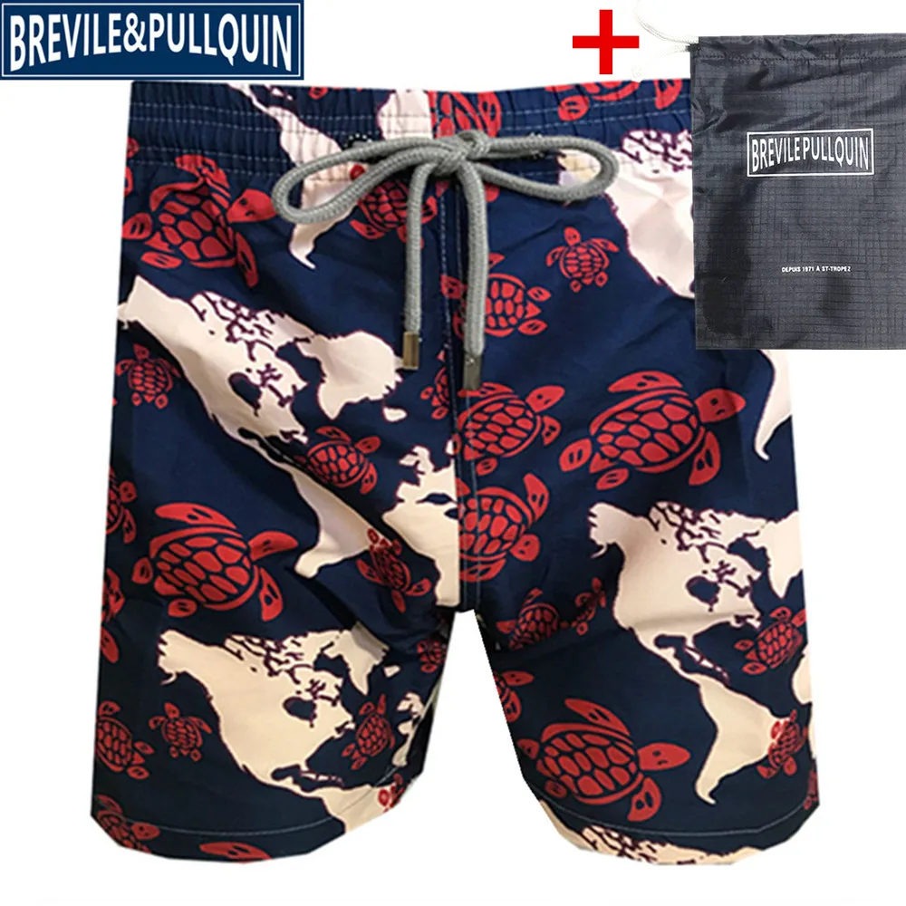 R Бренд Bermuda, купальный костюм для влюбленных, эластичный пояс, Brevile pullquin, пляжные шорты для мужчин, Черепашки, плавки, быстросохнущие+ подарочная сумка - Цвет: R