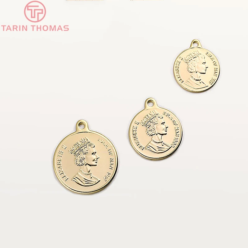 (835)6PCS 13*15MM 15*18MM 18*21MM 24K Gold Color Brass Queen of England Coin Charms Pendants Diy Jewelry Findings Accessories | Украшения и