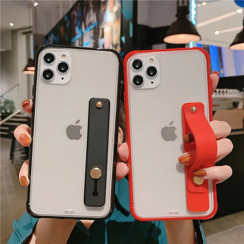

Transparent phone case for IPhone 7 8 Plus 6s 6 X 11 XR Xs Max 11ProMax SE High Quality Wristband Stand Silicone Phone Cover