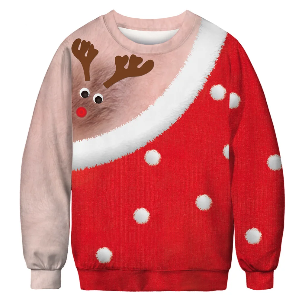 

New Winter Christmas Hoodies Casual Women 3D Printed Sweatershirt Fashion Multi-color Round Neck Pullover Girls Baggy Streetwear