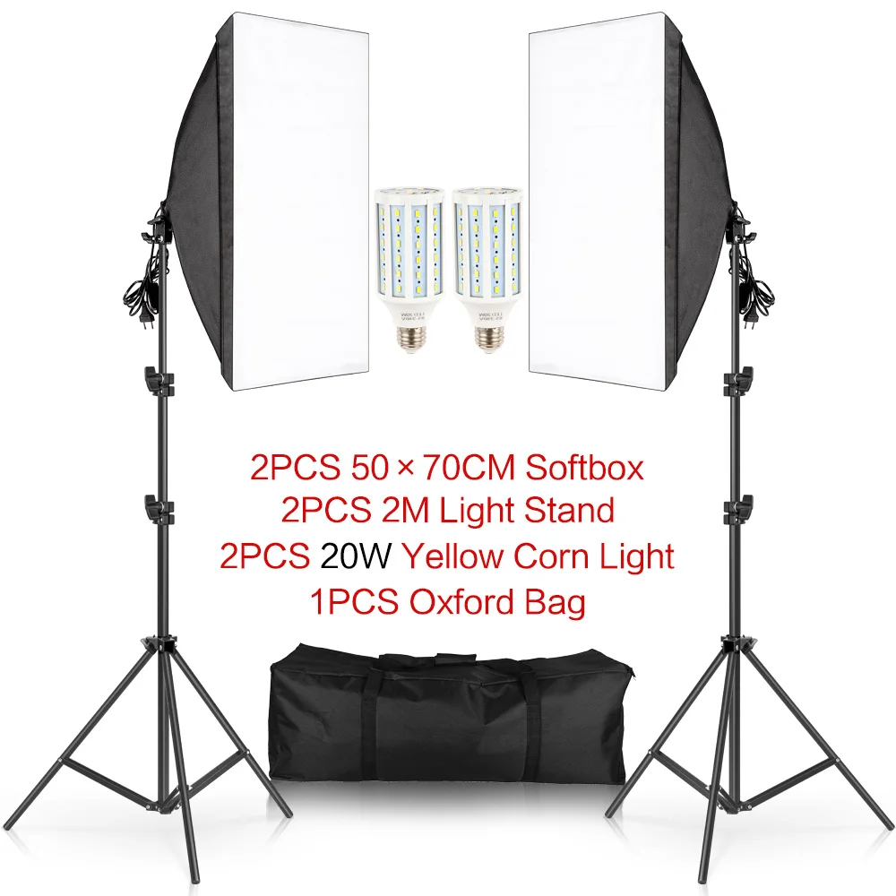 Фотография 50x70 см софтбокс светильник ing наборы профессиональная световая система с 2шт E27 фотографические лампы оборудование для фотостудии - Цвет: Warm Yellow