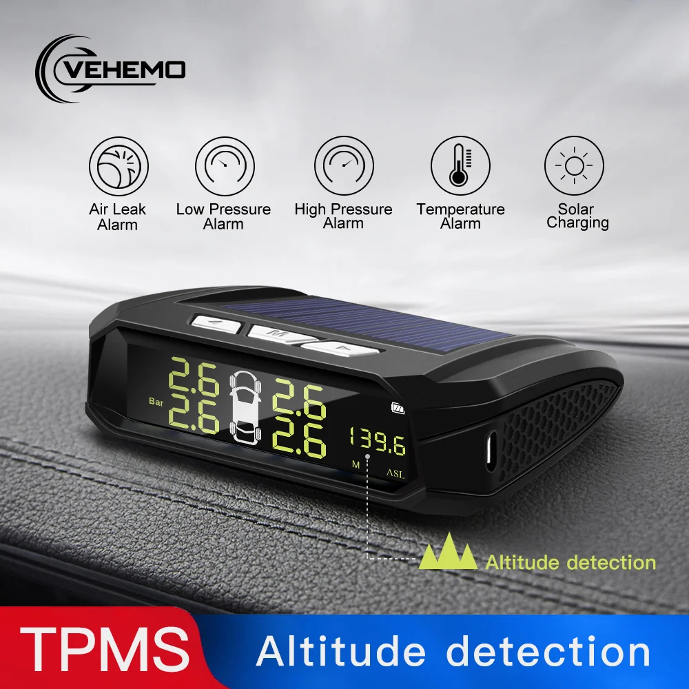 Универсальная автомобильная система контроля давления в шинах TPMS, датчик температуры, датчик температуры, солнечная зарядка через usb, внешние датчики
