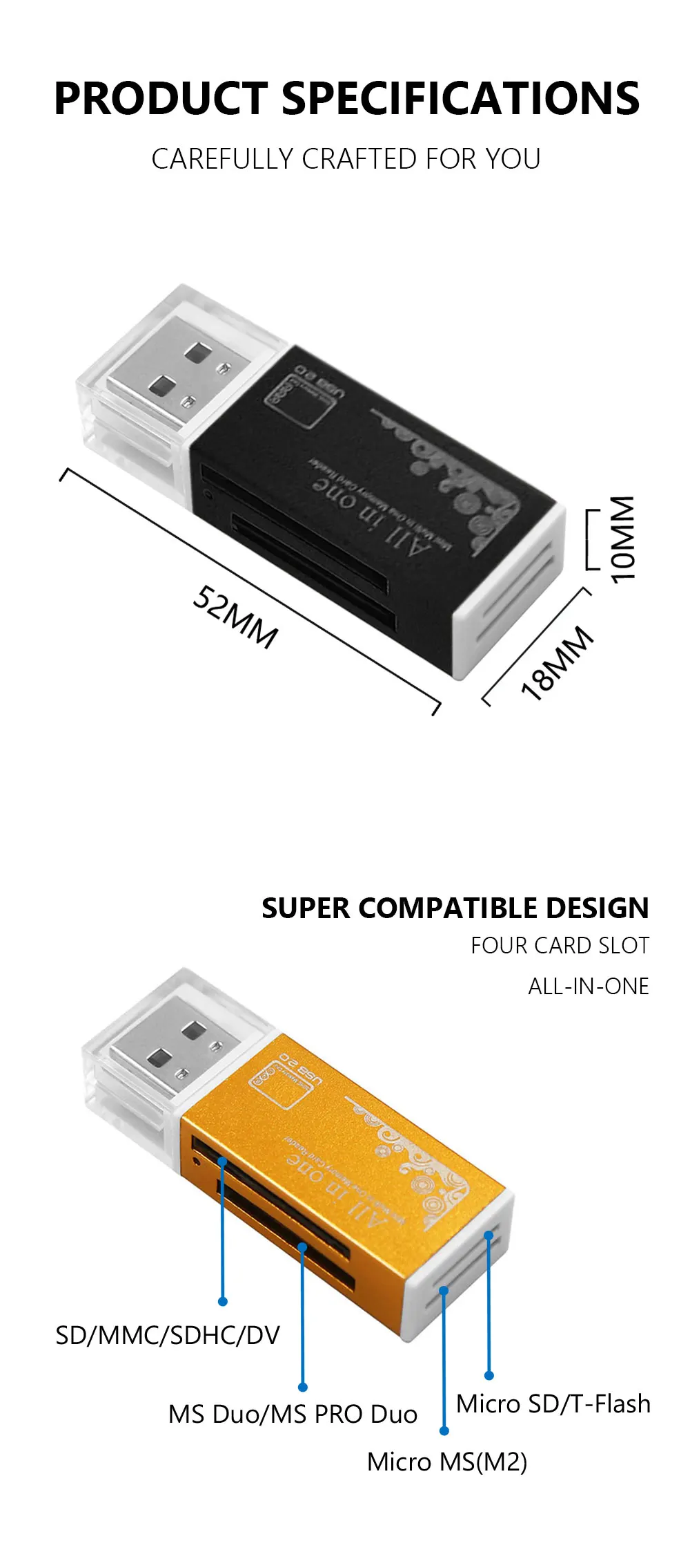 Самая низкая цена мульти все в 1 Micro USB 2,0 устройство для чтения карт памяти Адаптер для Micro sd HC TF карты M2 MMC MS PRO DUO кардридер