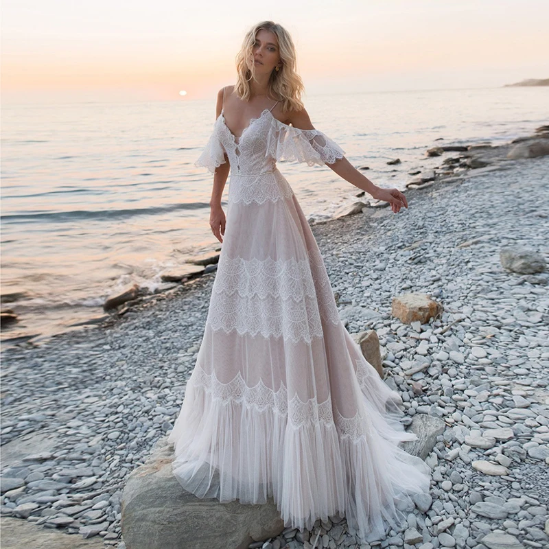 Богемное свадебное платье es на бретелях кружевные аппликационные свадебные