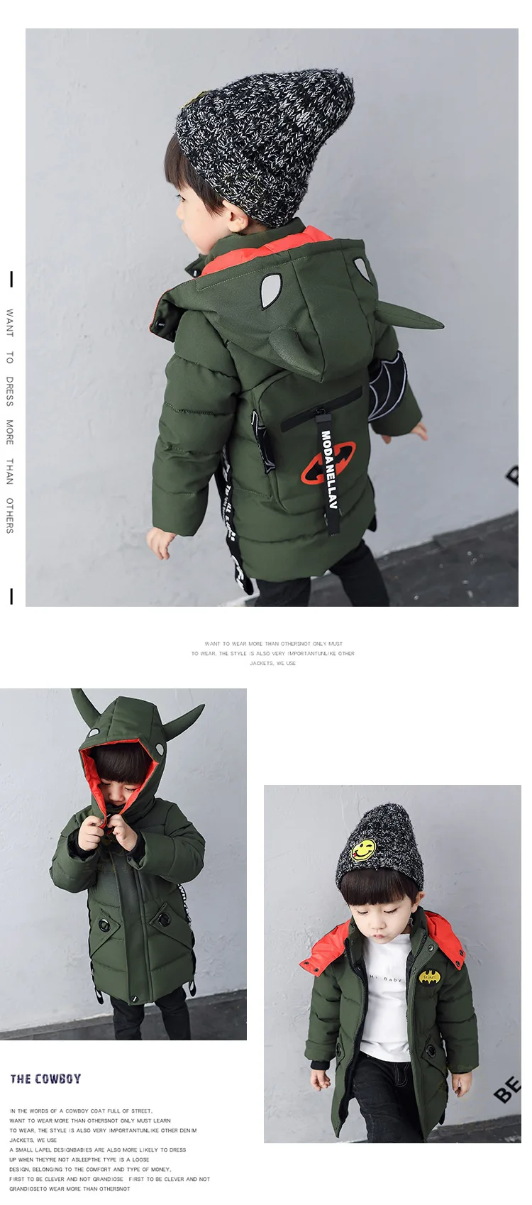 Cartoon Batman Baby Boy Children Cotton-padded Jacket Hoodie Thick Warm Kids Winter Coat size 2 3 4 5 6 7 8 years