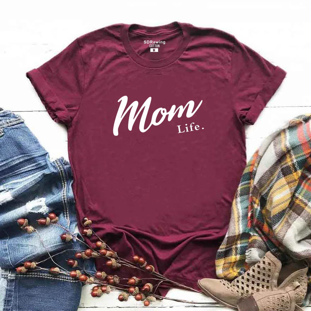 Харадзюку футболка Mom Life подарок на день матери женская футболка Mom Life футболка с графическим принтом Летние повседневные женские Топы Прямая поставка - Цвет: Бургундия