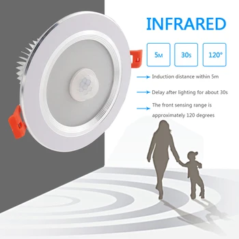 

3W / 5W / 7W / 12W / 18W LED ceiling light downlight bathroom stair balcony with intelligent infrared sensor lighting