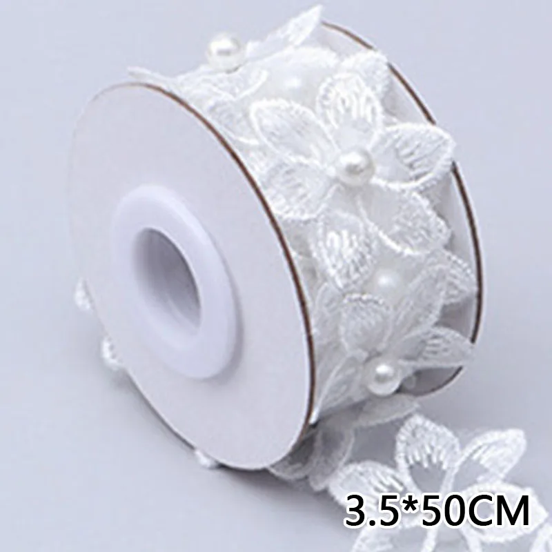 Lace ribbon 3.5x50cm 3D flower pearl beaded embroidered fringe organza