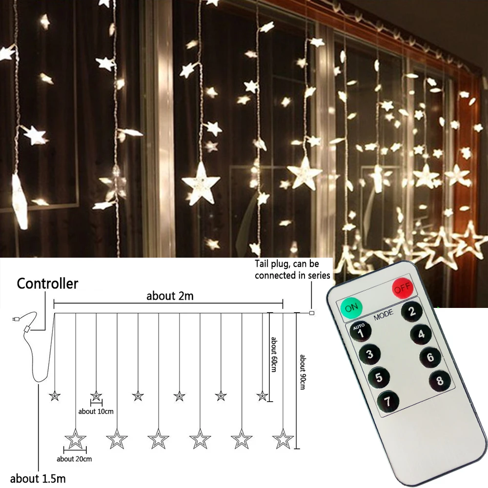Laimaik 2 м Рождество светодио дный свет шнура AC220V ЕС Романтический Фея Звезда Шторы светодио дный свет шнура для вечерние свадебные Гирлянда