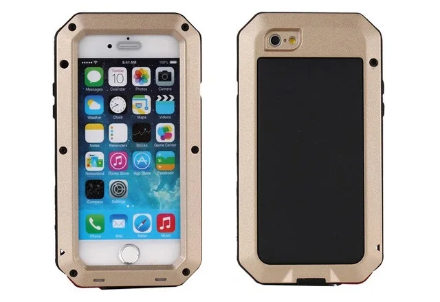 R-JUST, роскошный защитный чехол Doom для iphone 6 6 S, водонепроницаемый металлический алюминиевый чехол для iphone 5 5S SE для телефона 6 6 S, закаленное покрытие - Цвет: Gold