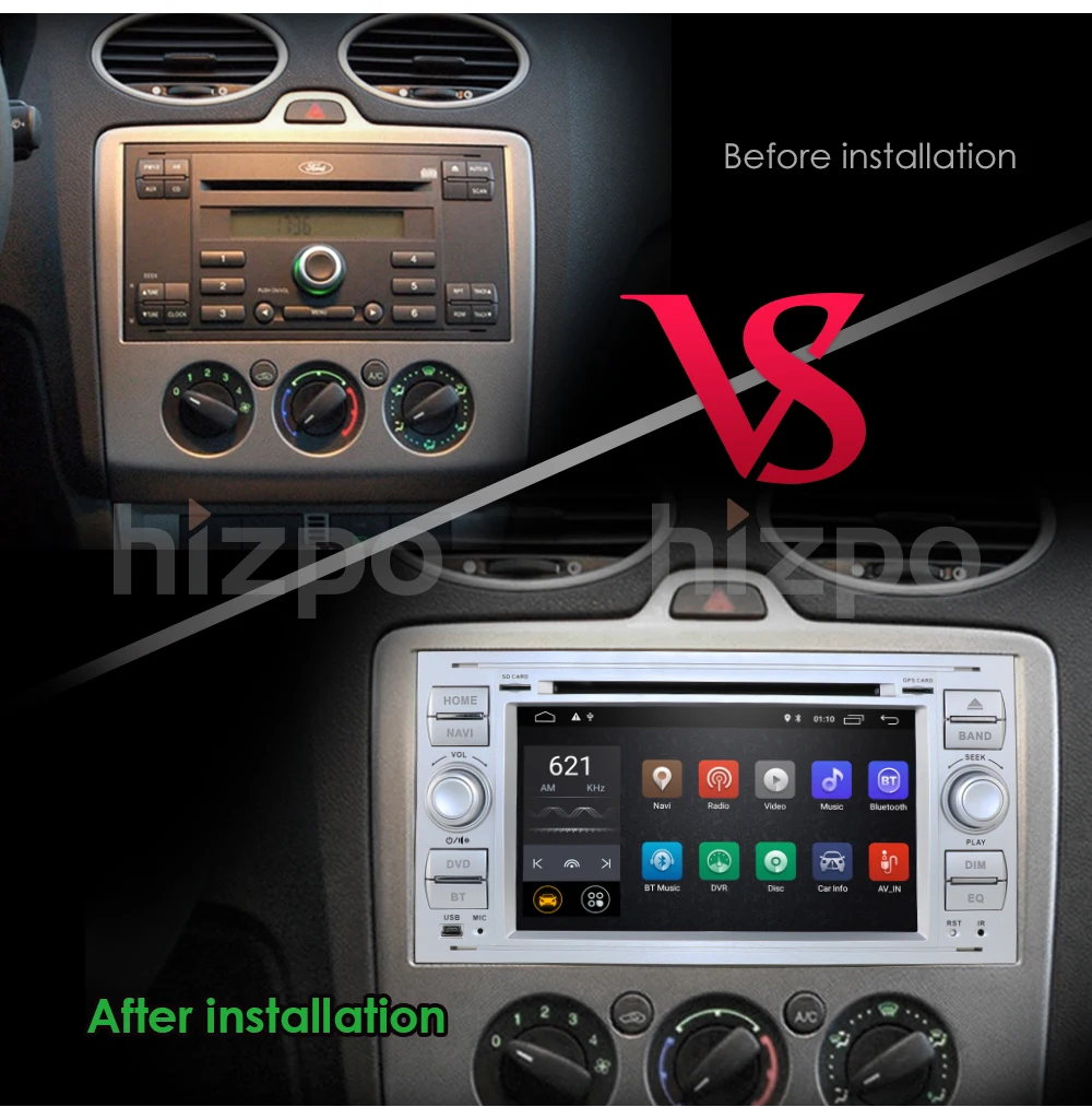 Hizpo Автомобильный мультимедийный плеер Android 9,0 gps Авторадио 2 Din 7 дюймов для Ford/Mondeo/Focus/Transit/C-MAX/S-MAX/Fiesta 2 Гб ram карта