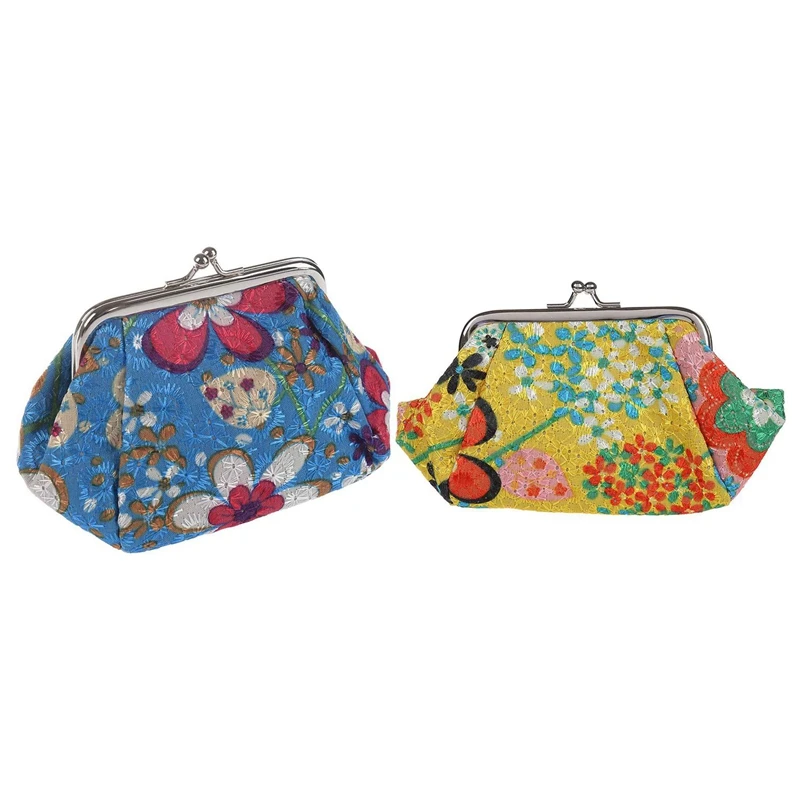 

BEAU-2 Pcs Women Fashion Cute Wallet Keys Pouch Coin Purse, Blue & Yellow