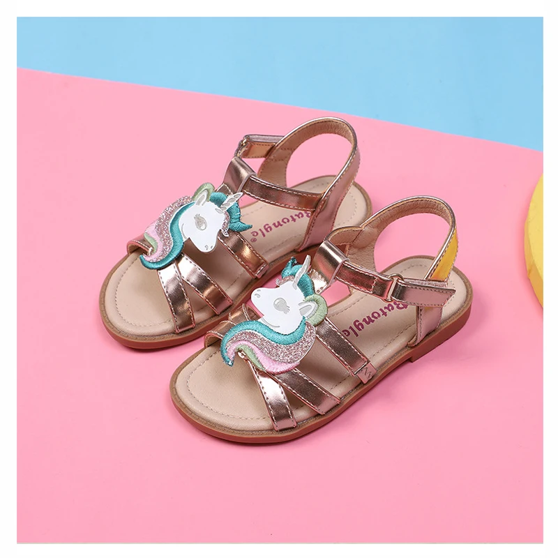 Unicorn girls sandals bright metallic kids girls sandals Adjustable customized fit princess summer shoes 3