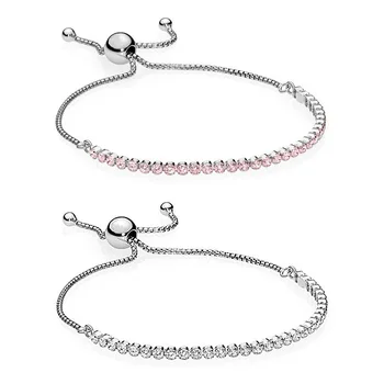 

Newest S925 Sterling Silver Sliding Clasp Adjust Fit Original Pandoras Crystal Bracelet Women Charm Beads Jewelry Bracelets gift