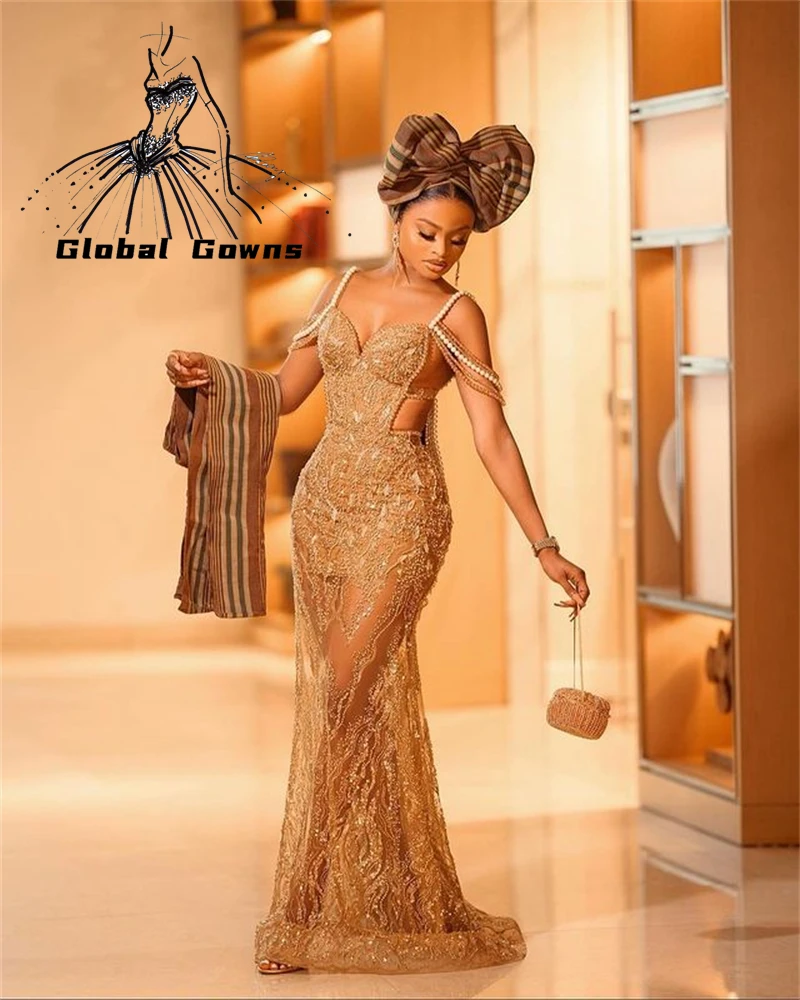 long formal dresses for women 2021 Sexy African Sweetheart Evening Dresses Mermaid Beaded Pearls Nigeria Arabic Formal Dress  Vestidos De Noite long sleeve evening dresses Evening Dresses