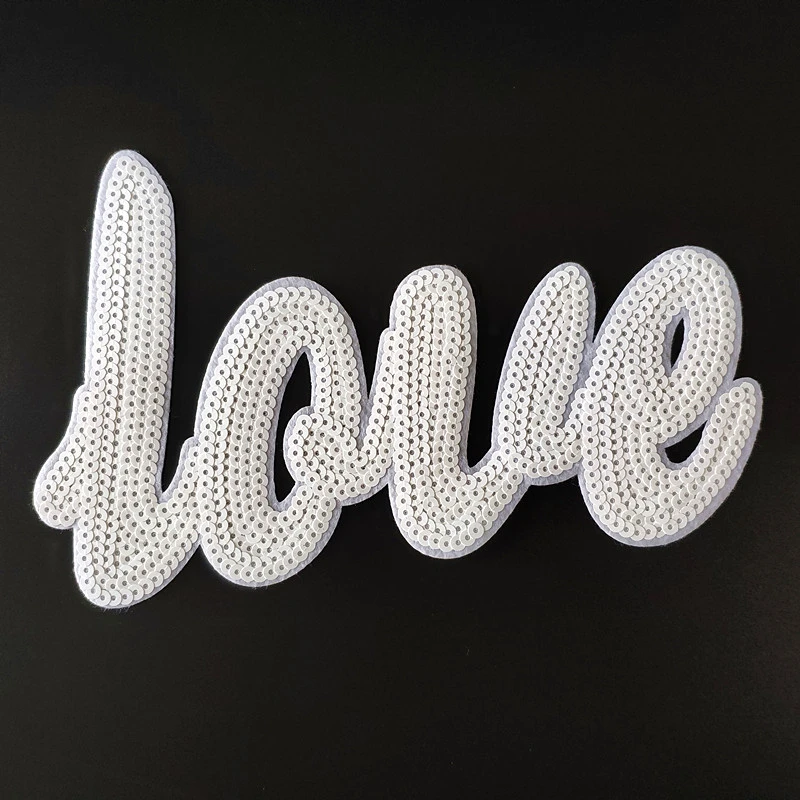 Large LOVE Letters Patch Clothes Stickers White Black Sequins Biker