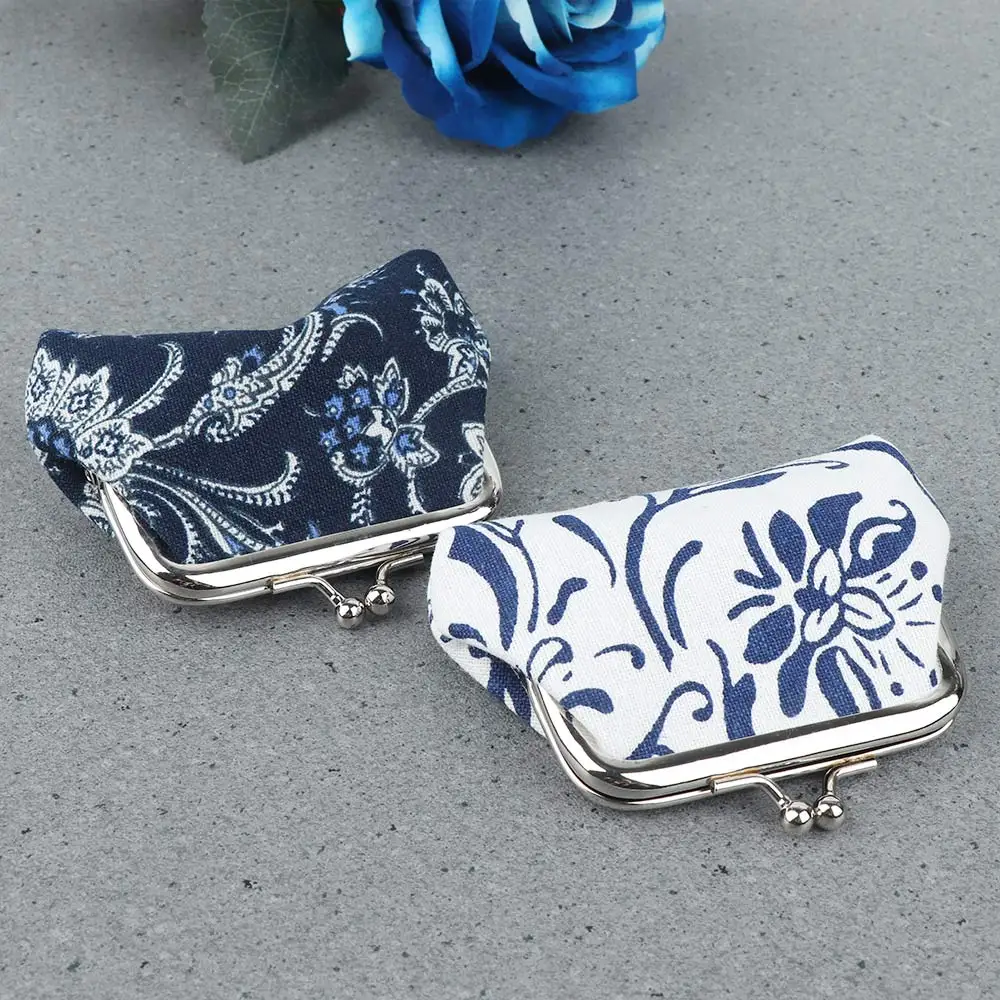 Vintage Blue And White Porcelain Hasp Coin Purses Women Clutch Bag Small Wallet