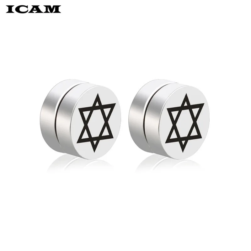 ICAM Rock Strong Magnet Magnetic Health Care Ear Stud Non Piercing Earrings David Star Earings Jewelry Mens Women | Украшения и