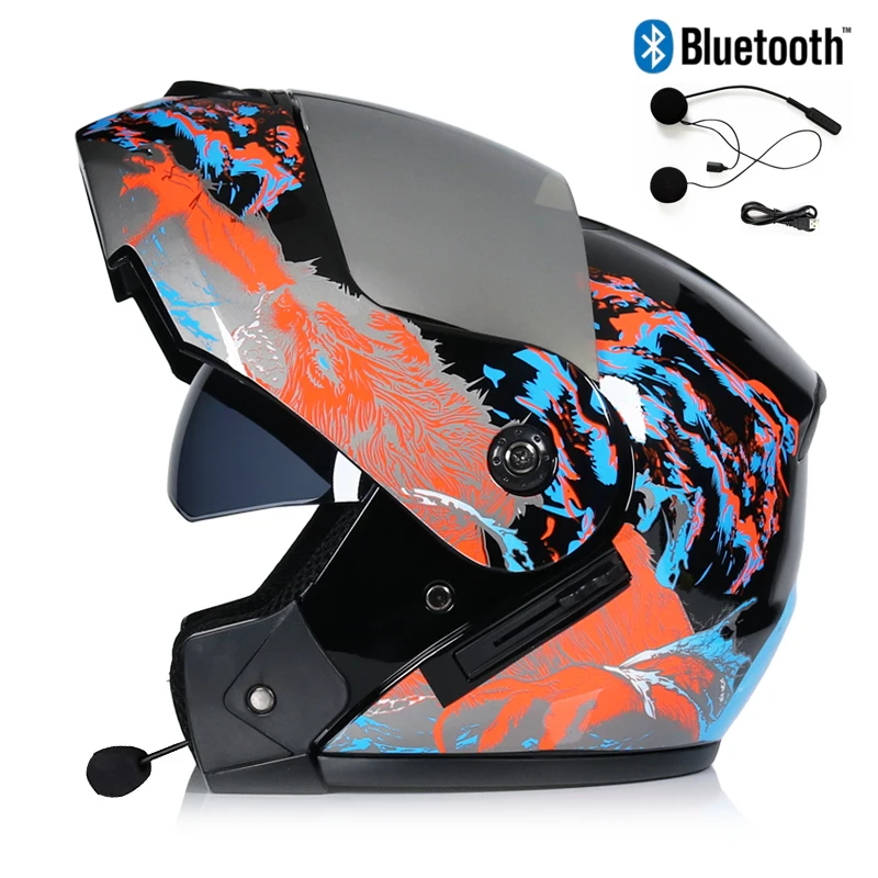 Шлем мотоциклетный Bluetooth шлем флип-ап Motocicleta каск BT КАСКО мото двойные Козырьки мотоциклетный шлем Capacete DOT - Цвет: h7