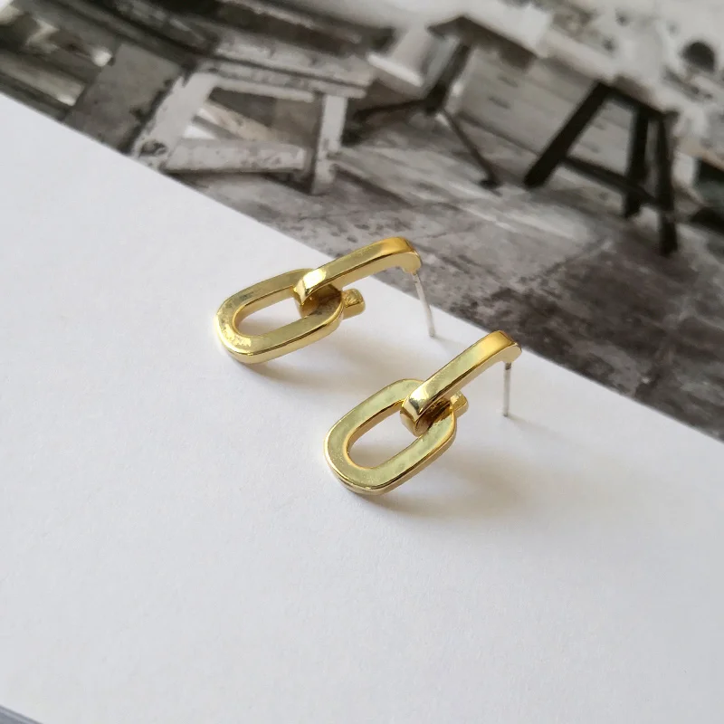 Gold Peri'sBox, однотонные золотые Двойные серьги-гвоздики, звено геометрические серьги-гвоздики для женщин,, толстая цепочка, минималистичные серьги, дизайнерские - Окраска металла: Gold