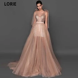 LORIE New Arrival Tulle V-neck Evening Dresses 2021 Cap Shoulder A-line Vestidos De Fiesta Formal Evening Party Gown Court Train