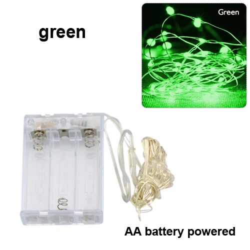 green 10 м, 5 м, 3 м, 2 м, Рождественский светильник, s гирлянда, светодиодный светильник, медный провод, сказочный светильник s для праздника, свадьбы, вечеринки, 3xAA, питание от батареи - Испускаемый цвет: green