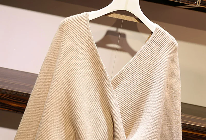 CHICEVER костюм в винтажном стиле женские вязаные пуловеры с v-образным вырезом и шнуровкой юбка с высокой талией комплект из двух предметов для женщин осень Мода Новинка