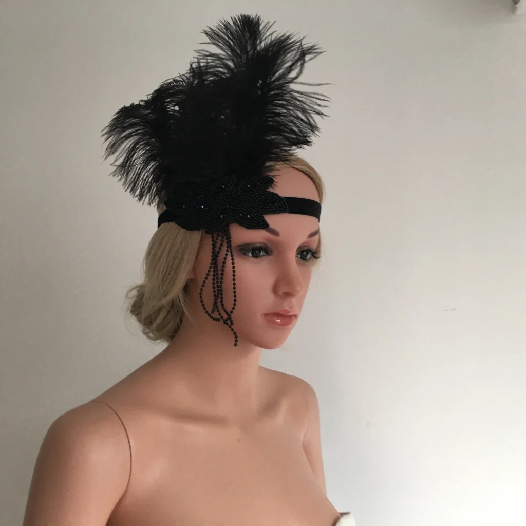 Ретро черный Плюм оголовье женские Charleston Flapper модные аксессуары для платьев