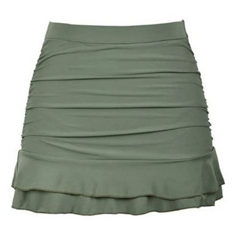army green Женская летняя однотонная плиссированная мини-юбка с оборками, короткая юбка-клеш для пляжа - Цвет: army green