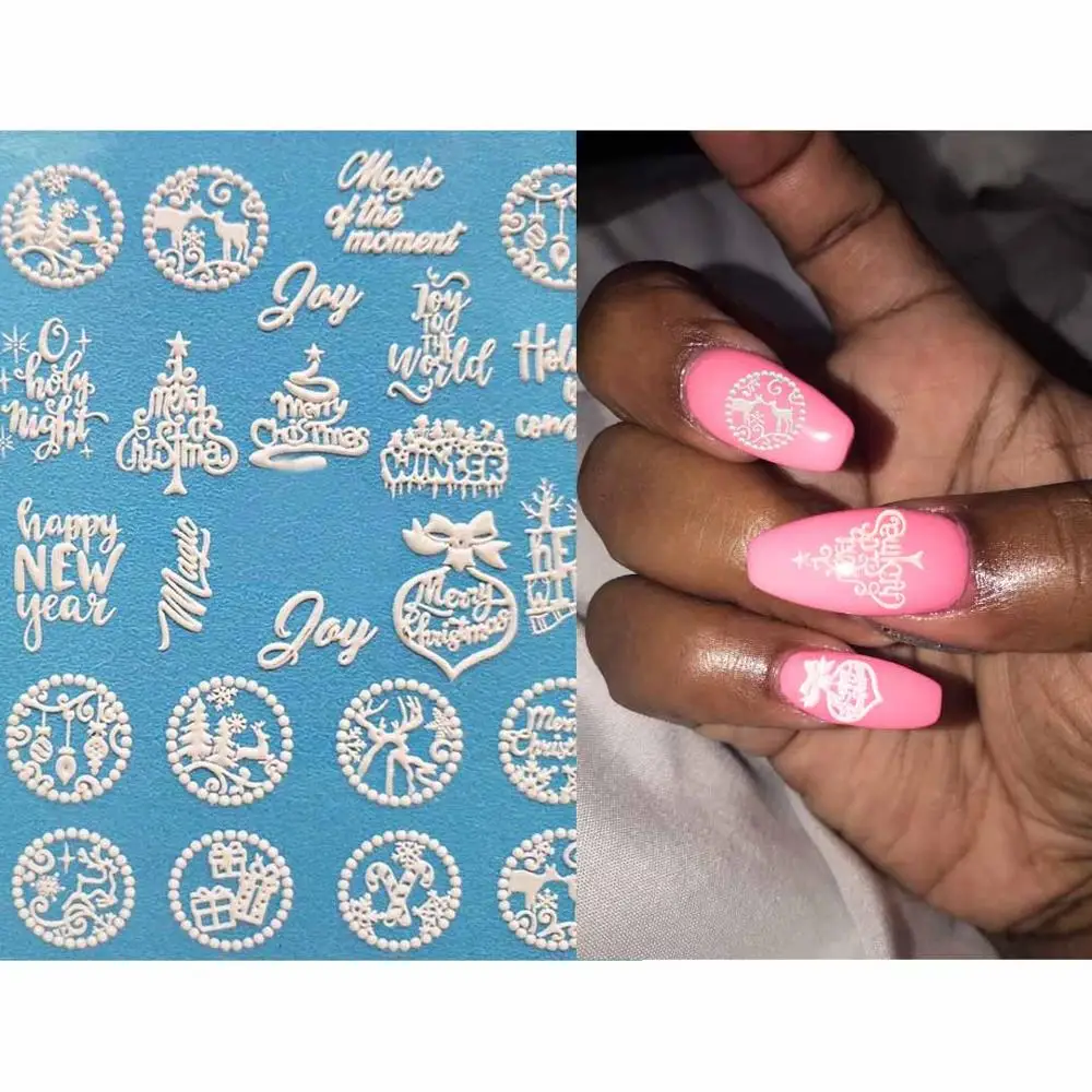 1pc 3D Acrylic Engraved Nail Sticker Embossed Cute Kitten Alarm Clock Snowflakes Water Decals Empaistic Nail Water Slide Decals - Цвет: 29