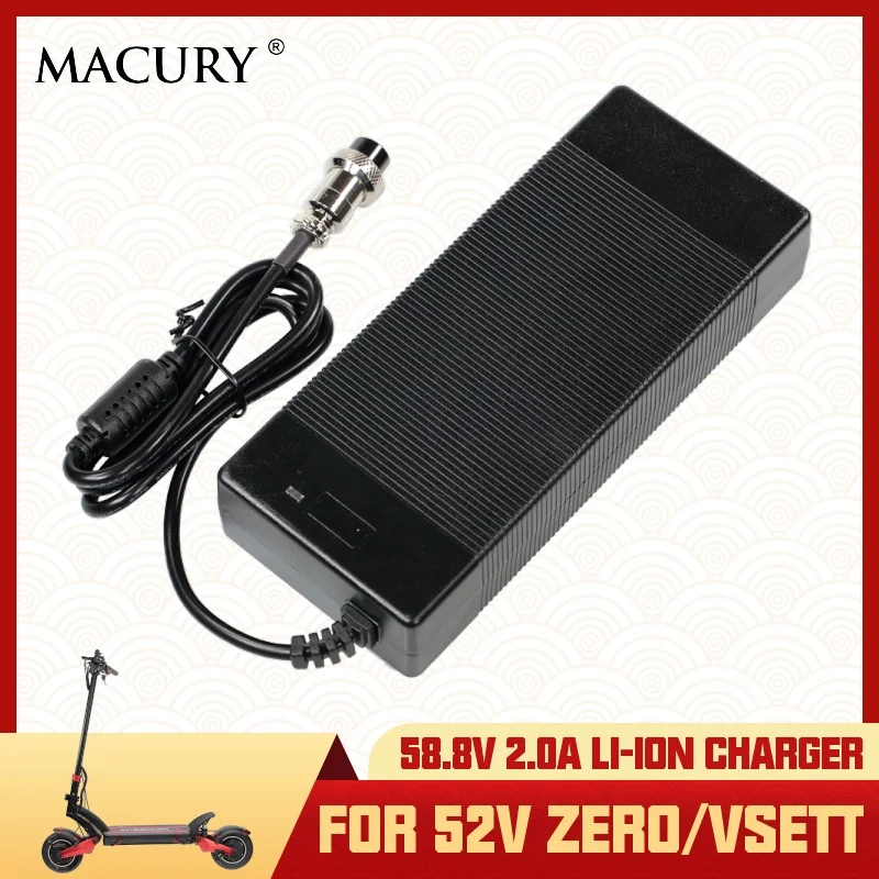 

Universal GX16 3-Pin 58.8V 2A AC/DC Li-ion Battery Charger for 52V Model of ZERO 8 9 10 8X 10X VSETT Electric Scooter EU US AUS