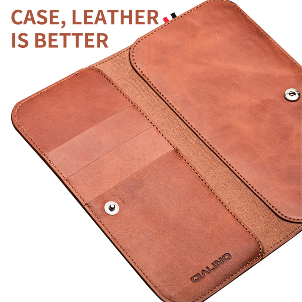 QIALINO Genuine Leather Phone Bag for Apple iPhone 11 Pro XR XS Max 6 6s 7 8 Plus SE2020 Fashion Handmade Wallet with Card Slots