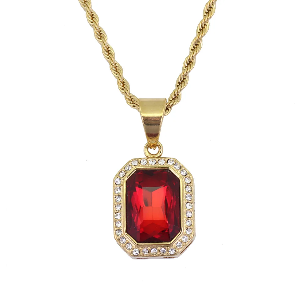 

5 Kinds of Color Stainless Steel Necklaces Ruby Pendant Hip Hop Accessories