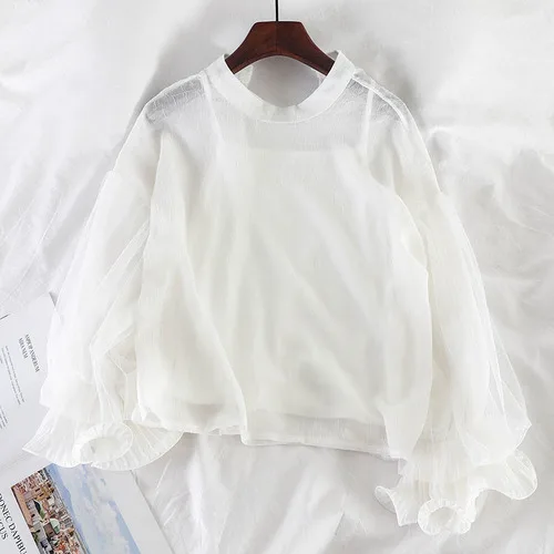 white Neploe/Новинка, женская шифоновая блузка, рубашка, костюмы, марлевые, лоскутные, с пышными рукавами, пуловер, топы и Cami,, комплекты из 2 предметов 54421 - Цвет: white