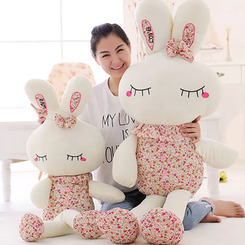 

New 26-150cm Cute Wear Clothes Floral Rabbit Plush Toys Bunny Stuffed Dolls Kids Toys Baby Appease Girl Birthday Gifts WJ539