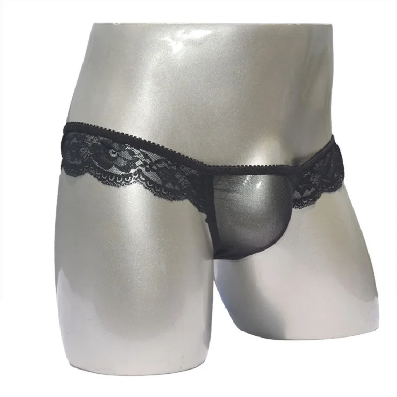 Low-waist sexy mens lace briefs men's gauze transparent male underwear briefs black, pink,white ZJH140S