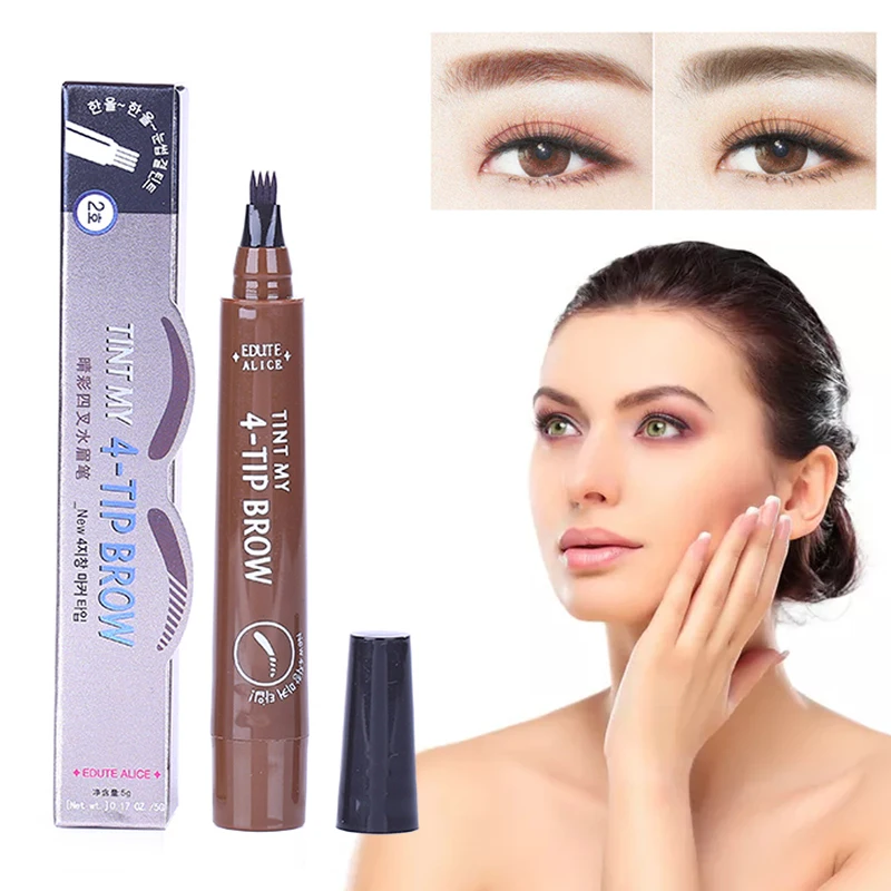 Natural 3D Microblading Eyebrow Tattoo Pen with 4 Micro Tips Superfine Sketch Liquid Eyebrow Pencil Waterproof Brow Tint TSLM2