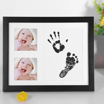 

Three Grid Baby Handprint Footprint Wooden Photo Frame with Stamp Ink Pad Baby Decor Gift Kids Imprint Hand Inkpad Souvenirs