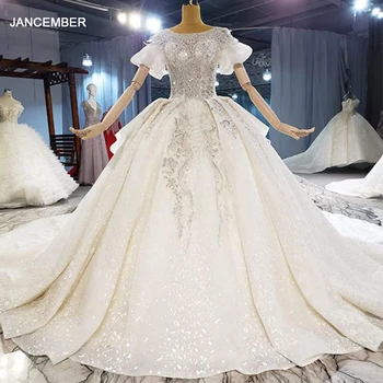شراءHTL2058 كريستال فاخر مطرز بالخرز فستان الزفاف 2021 للمرأة فستاين سهرة/فساتين الحفلات قصيرة الأكمام الدانتيل حتى الظهر