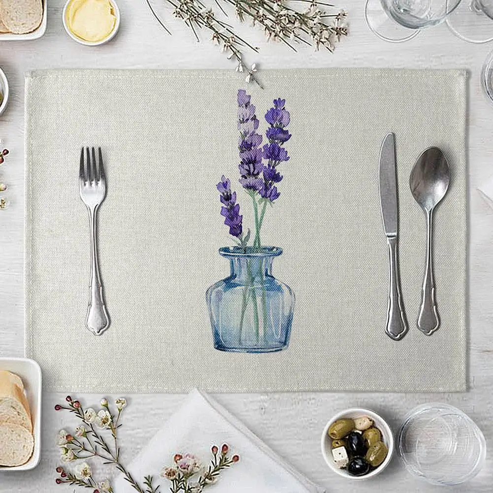 

Linen coaster Flower Pattern printing Bottle Heat Insulated Pad Kitchen Dining Table mat Tableware Mat Placemat 42cm x 32cm