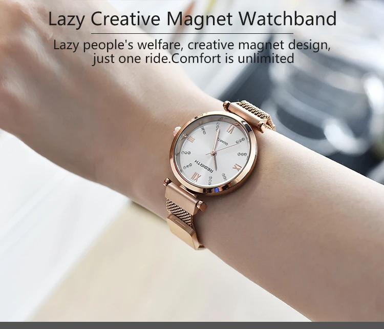 Роскошные женские часы-браслет, креативные магнитные кварцевые часы из розового золота с миланским стальным ремешком, часы для женщин и девушек, магнитные часы