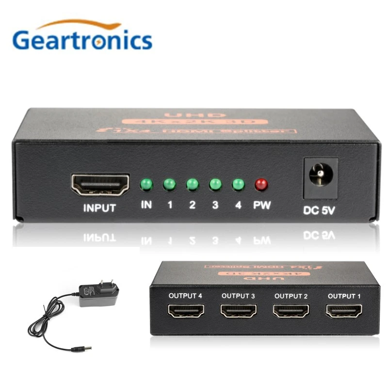 Geartronics HD 4K HDMI сплиттер 1X4 порт 3D UHD 1080p * 2K видео переключатель 1 вход 4 выхода