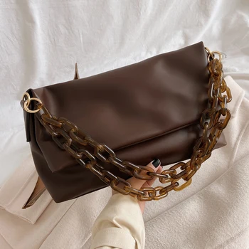 

Luxury Acrylic Chain Shoulder Bags PU Leather Crossbody Bags and Purses Female Travel Cross Body Bag Square Bag