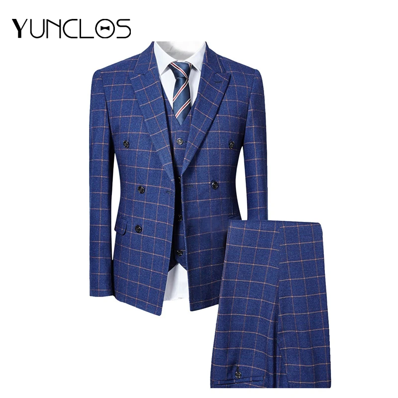 

YUNCLOS Men Classic 3 PCS Business Men's Suits EU Size Polka Business Suits Tuexdos Wedding Party Dress Casual Slim Suit Tuexdos