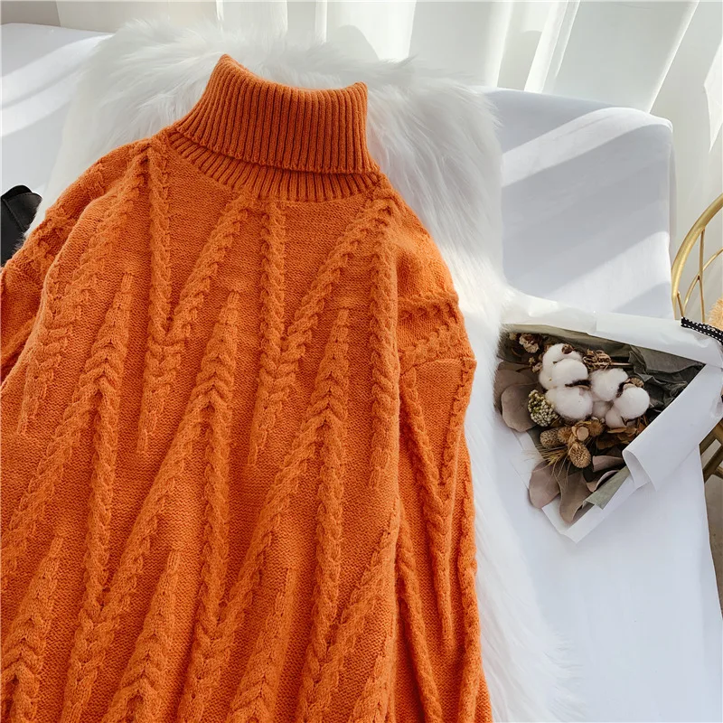 H. SA женский зимний длинный свитер и пуловеры, вязаный свитер с высоким воротом, витое теплое мягкое вязаное платье до колена, Roupa Feminino
